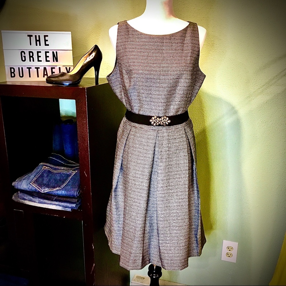 Gray dress with black belt